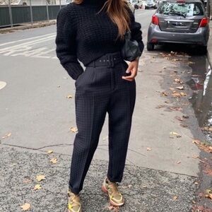 Zara HOUNDSTOOTH PRINT HIGH-WAIST SKINNY TROUSERS W/BELT...